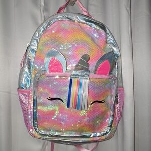 CAT AND JACK Silver LARGE softh  LEATHER Backpack BAG